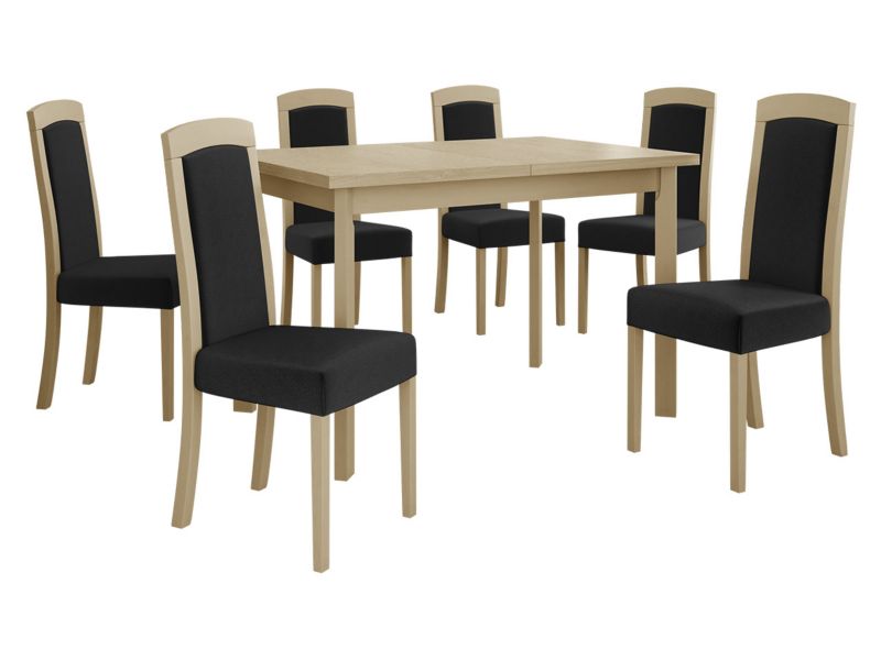 Zestaw DR26 MIRJAN 24 Stół rozkładany Max V P 80x120/150 + 6 krzeseł Roma 7 sonoma + czarna tapicerka 1 kpl.