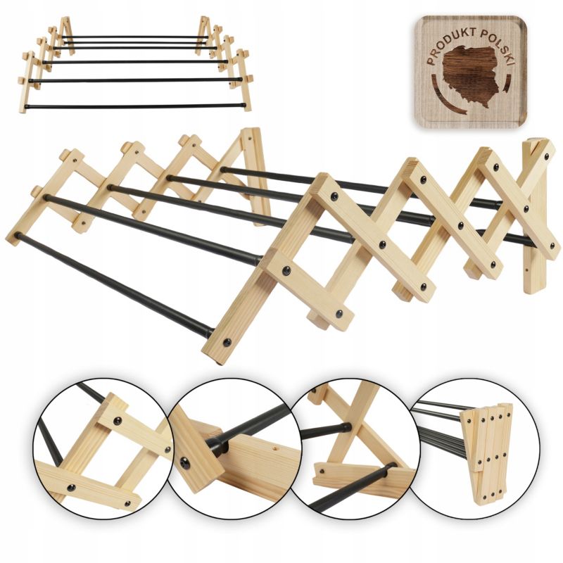 Suszarka na pranie harmonijkowa Rodeno drewniana dtalowe pręty 1 szt.