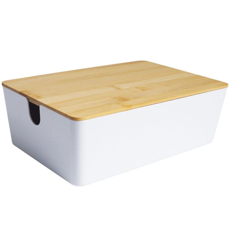 Pojemnik łazienkowy Rodeno biały organizer na kosmetyki bambusowa pokrywa 1 szt.