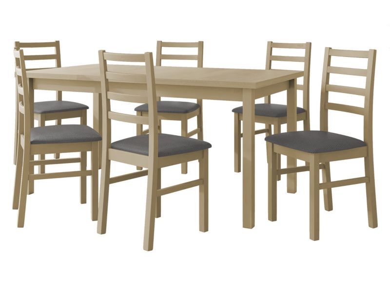 Zestaw DR02 MIRJAN 24 Stół rozkładany Modena II 90x160/200 + 6 krzeseł Nilo 8 sonoma + ciemnoszara tapicerka 1 kpl.