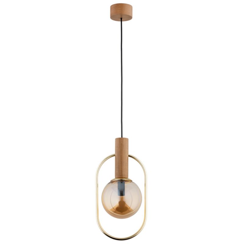 Lampa wisząca Alfa Mufi jasne drewno-złota-bursztynowy wym: 100 x 15 x 18,5 cm 1xE14 x 10W 1 szt.