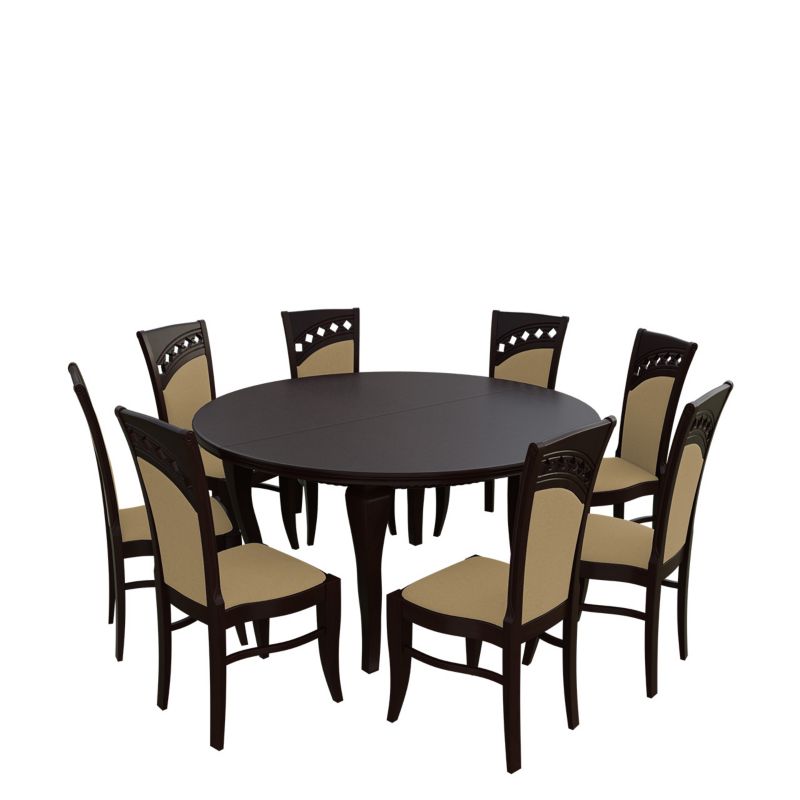 Zestaw RO31 MIRJAN 24 Stół rozkładany S27 150x150/200 + 8 krzeseł K49 orzech + piaskowy 1 kpl.
