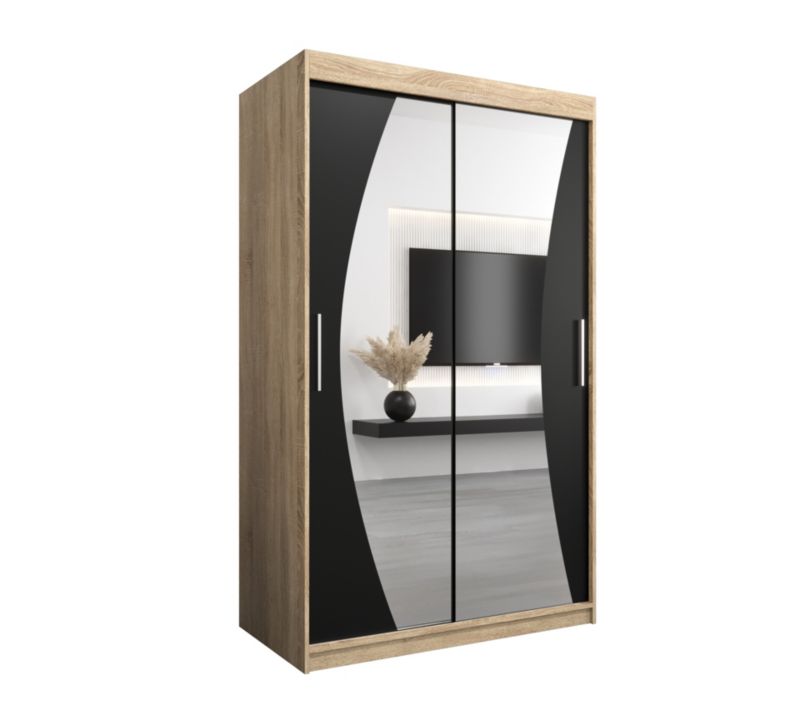 Szafa przesuwna Garderoba Abiks WAVE 120 dąb sonoma + czarny mat 1 szt.