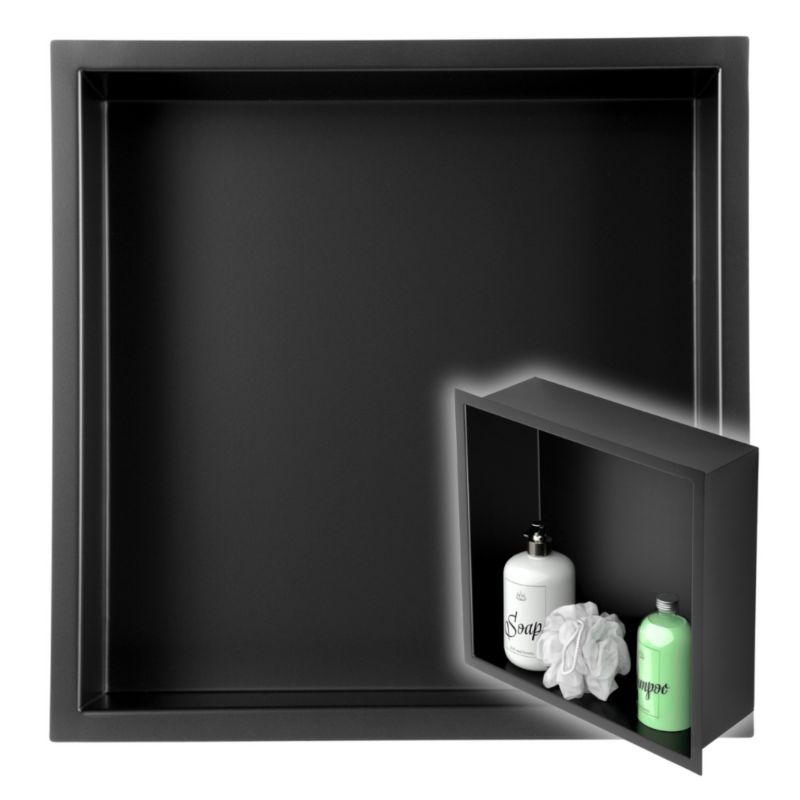 Półka Wnękowa Seddo Stal Nierdzewna Czarna 30x30x10 Cm Bezszwowa Montaż Podtynkowy 1 Szt.