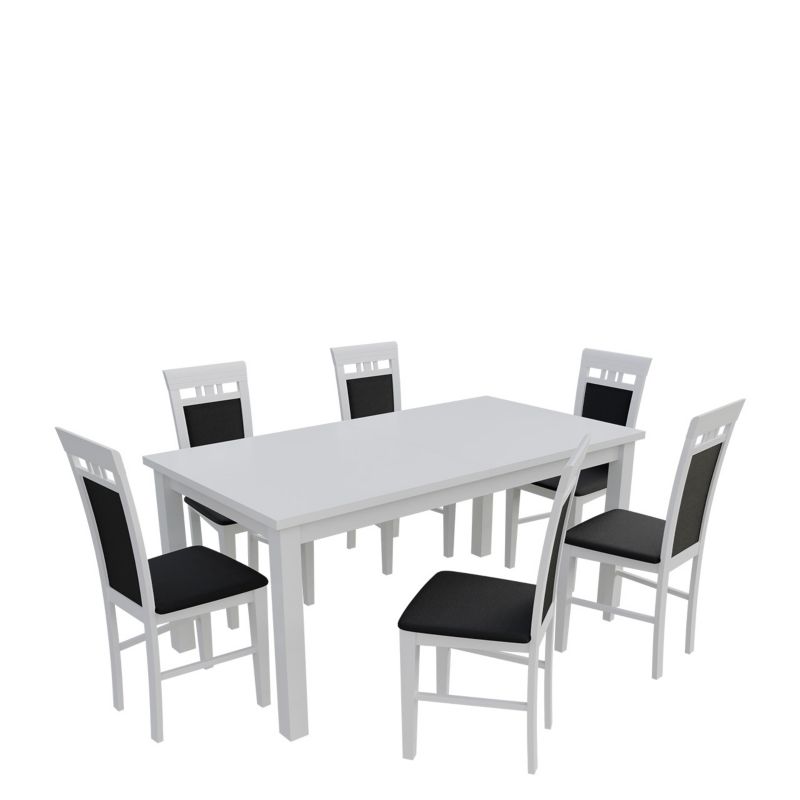 Zestaw RO16 MIRJAN 24 Stół rozkładany S18-L 80x160/200 + 6 krzeseł K31 biały + czarna ekoskóra 1 kpl.