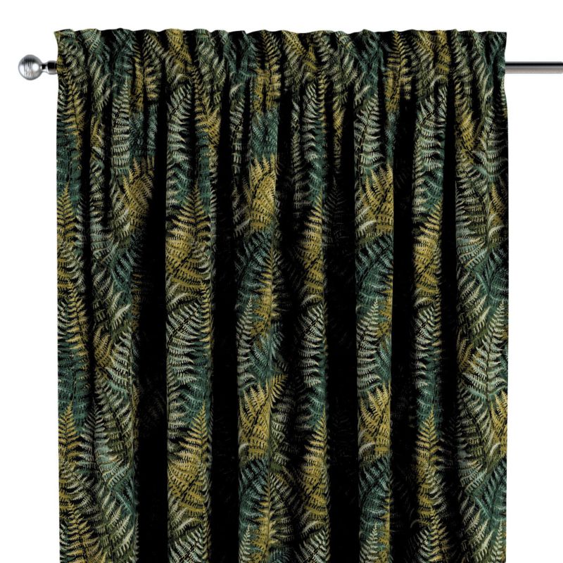 Zasłona na kanale z grzywką 1 szt. 130 x 245 cm Dekoria zielone liście paproci 1 szt.