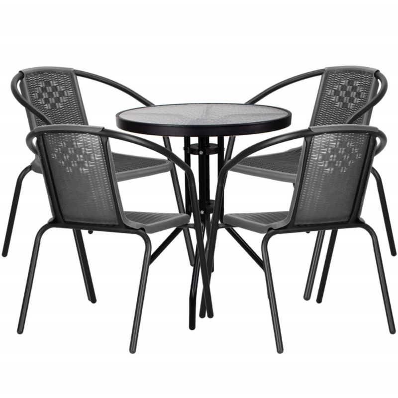 Zestaw mebli ogrodowych Springos stół okrągły i 4 krzesła metalowe komplet na balkon czarno-szary 1 kpl.