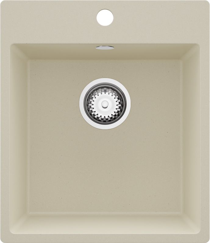 Zlewozmywak Ryga PRIMAGRAN Nablatowy 43x50cm do szafki od 45cm, Beżowy + Syfon, S130, 1 szt.