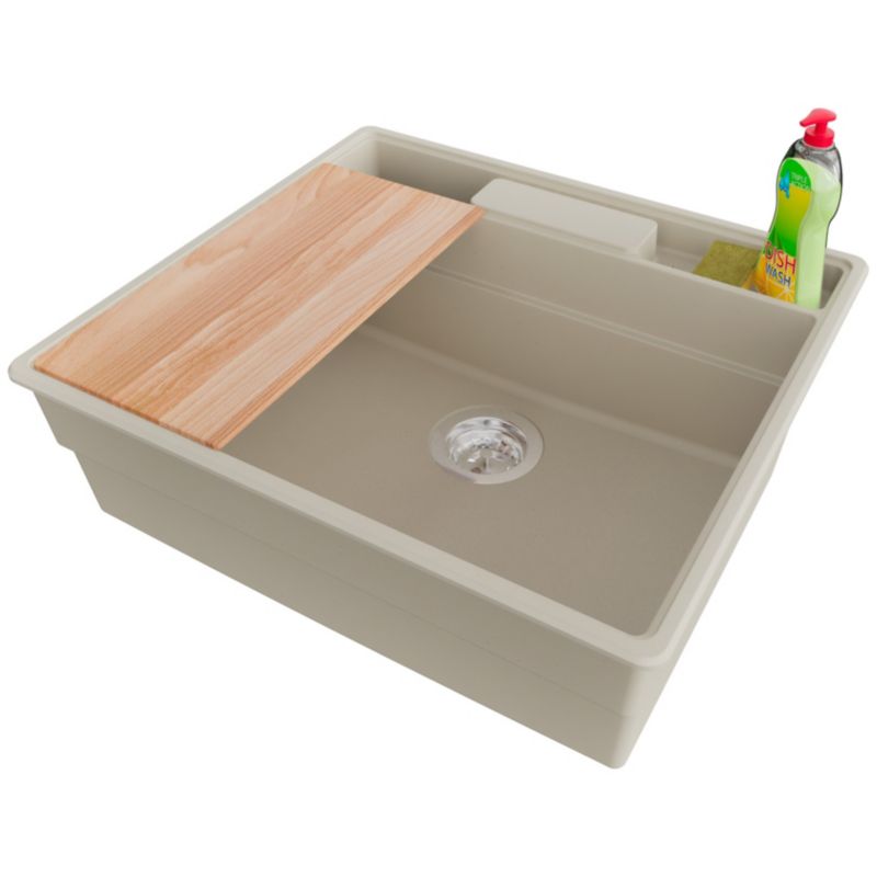 Zlewozmywak Nowy Jork PRIMAGRAN Nablatowy 58x53cm do szafki od 60cm, Beżowy + Syfon + Akcesoria, S040, 1 szt.