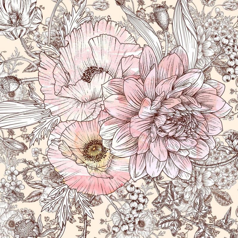 fototapeta Sanders & Sanders kwiaty różowymIbeżowym 300 x 280 cm - 1 rol.