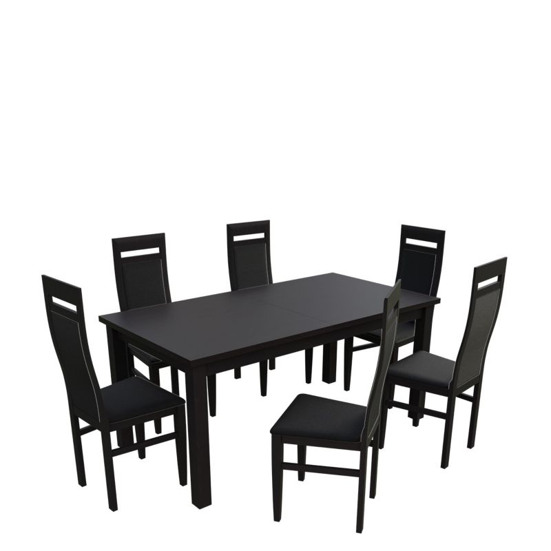 Zestaw RO24 MIRJAN 24 Stół rozkładany S18-L 80x160/200 + 6 krzeseł K70 wenge + czarna ekoskóra 1 kpl.