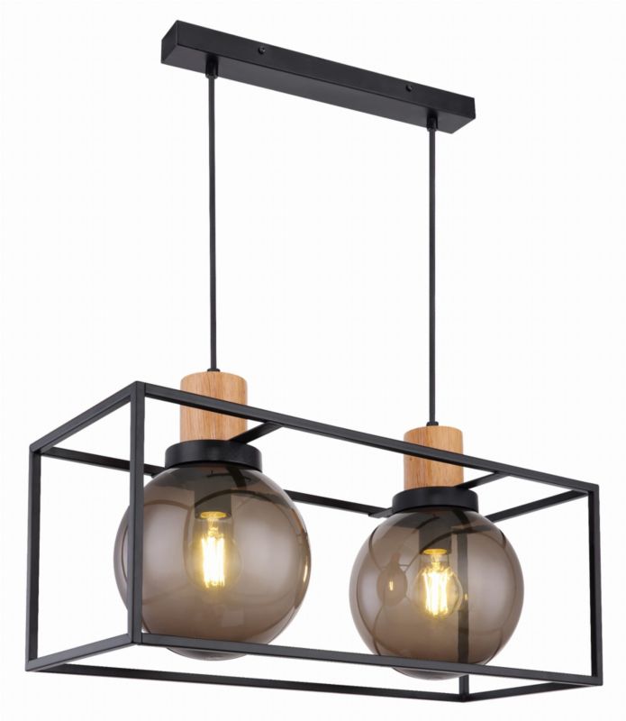 Lampa sufitowa wisząca Candellux Retro 0750 czarna-dymiona-jasne drewno retro 2xE27 x 40W 1 szt.