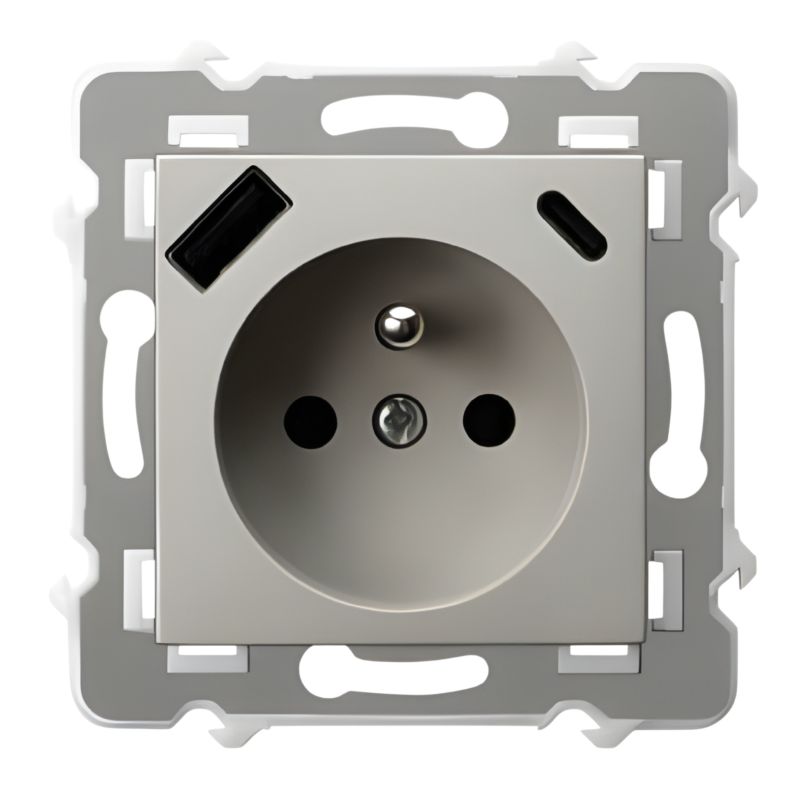 Gniazdo Pojedyncze 1X Ospel Szafir z USB A+C Kaszmirowy Beż 1 szt.