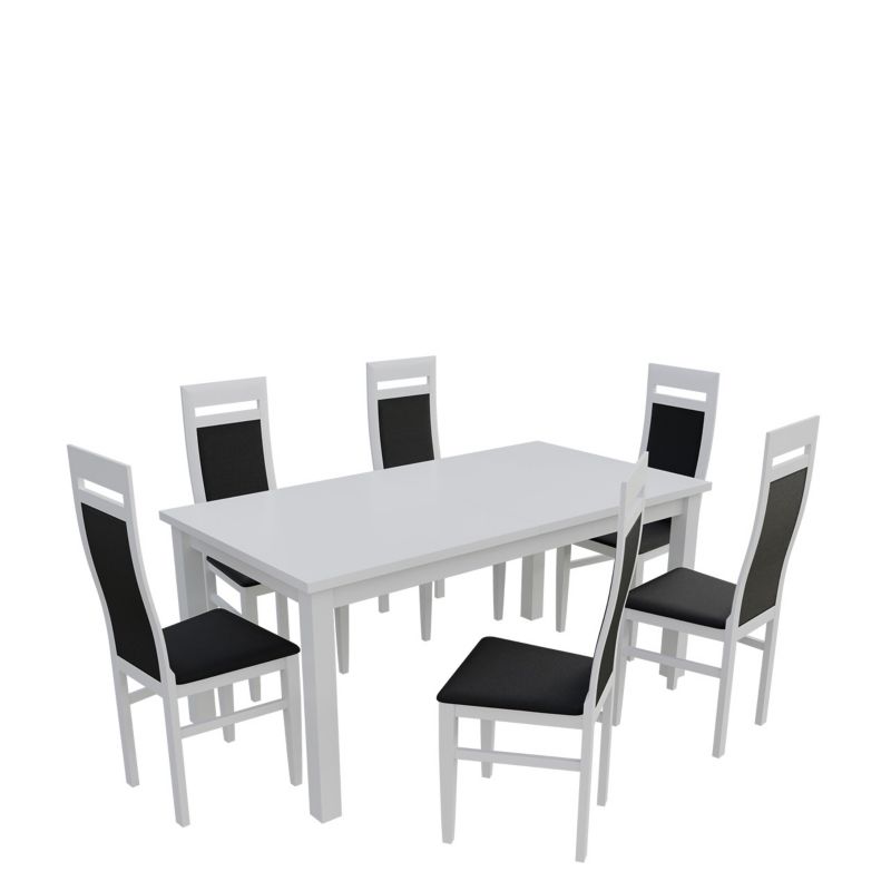 Zestaw RO24 MIRJAN 24 Stół rozkładany S18-L 80x160/200 + 6 krzeseł K70 biały + czarna ekoskóra 1 kpl.