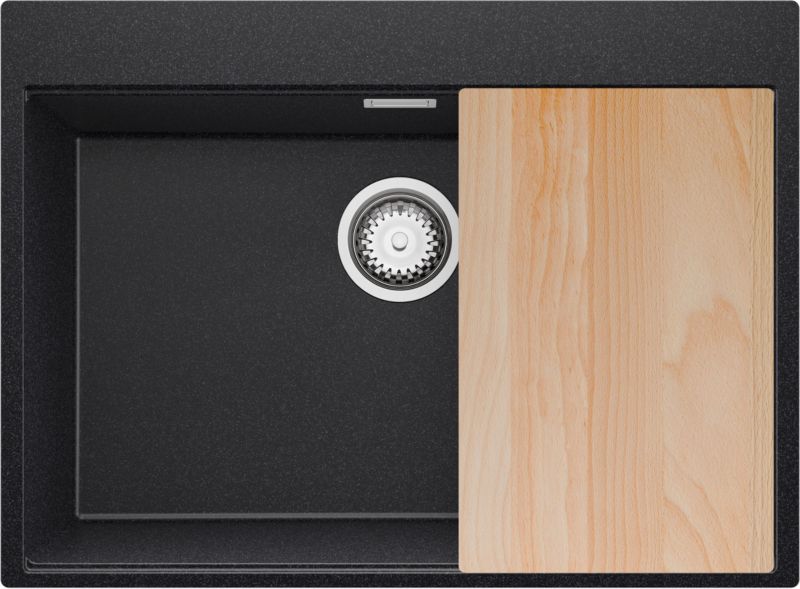 Zlewozmywak Oslo PRIMAGRAN Nablatowy 68x50cm do szafki od 70cm, Grafitowy + Syfon + Deska, S495, 1 szt.