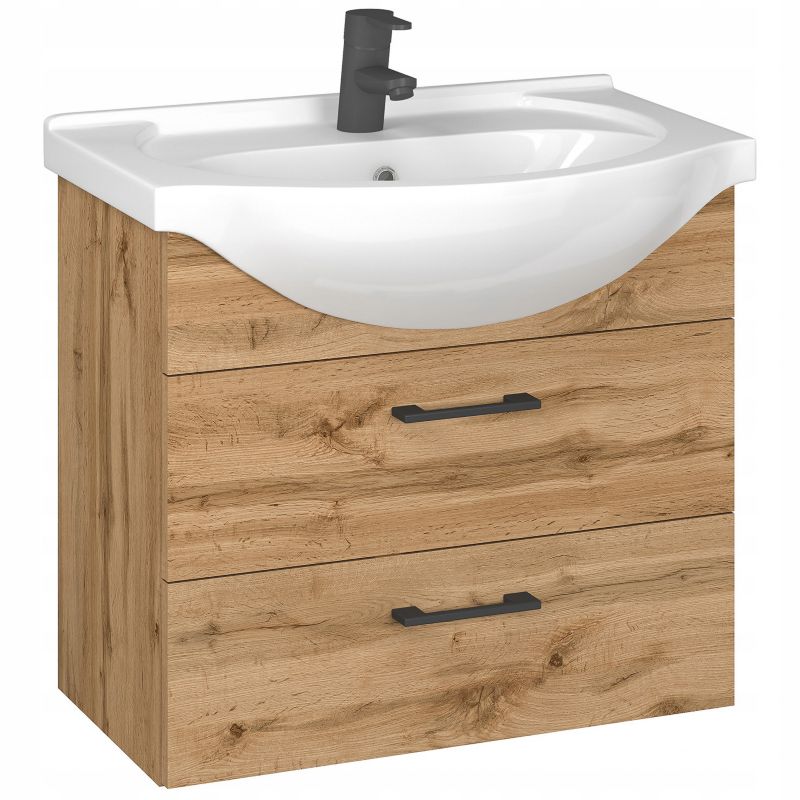 Szafka łazienkowa z umywalką ceramiczną MyFurni, 60 cm, dąb wotan, wisząca, 1 kpl.