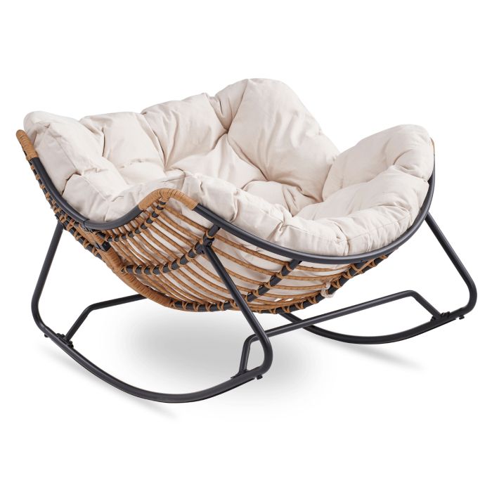 Fotel Mebel Elite ELTON Leżak Ogrodowy Bujany Bujak Leżanka Do Salonu Na Taras Beż 1 szt