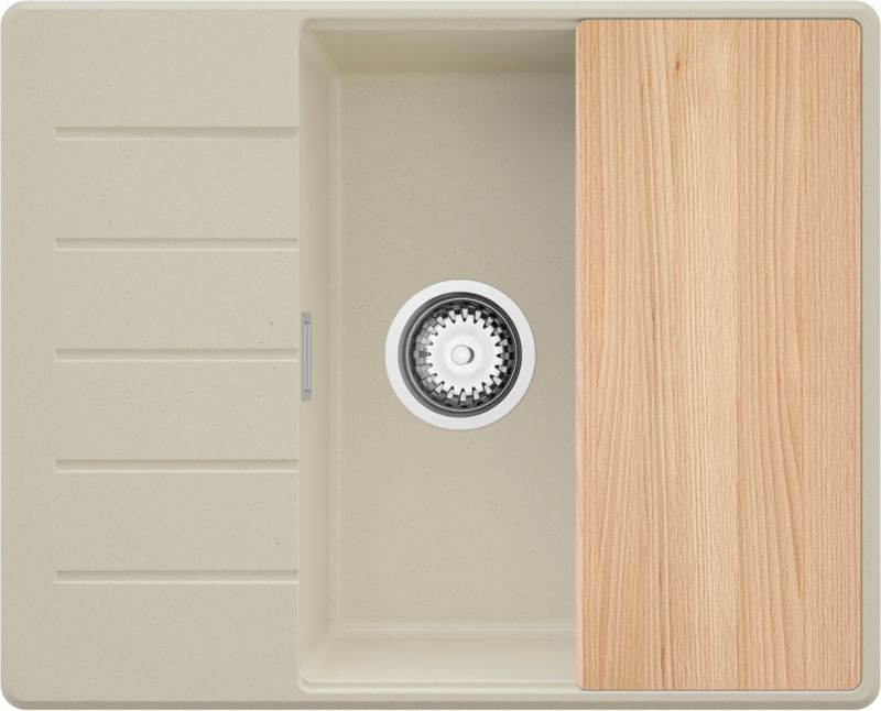 Zlewozmywak Kopenhaga PRIMAGRAN Nablatowy 62x50cm do szafki od 50cm, Beżowy + Syfon + Deska, S438, 1 szt.