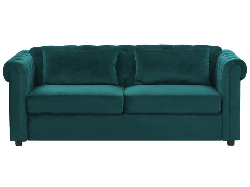 Sofa rozkładana Chesterfield Szmaragdowy Welur 1 szt.