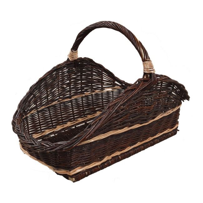 Kosz wiklinowy na drewno Parkanex prosty ciemny z wstawkami