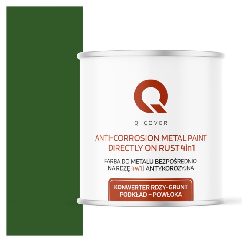 Farba do Metalu Prosto na Rdzę 4w1 Q-Cover Zielony liściasty RAL6002 Satyna 2.5L