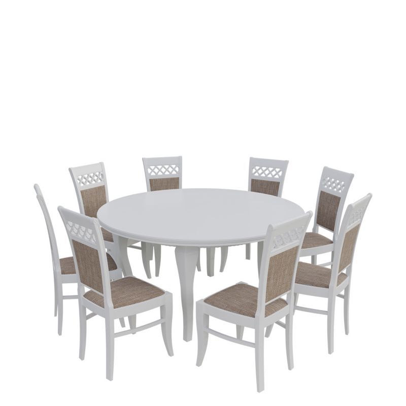Zestaw RO32 MIRJAN 24 Stół rozkładany S27 150x150/200 + 8 krzeseł K52 biały + jasny brąz 1 kpl.