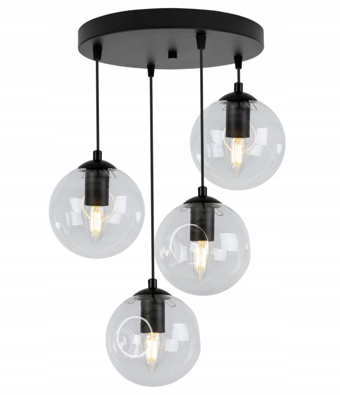 Lampa sufitowa wisząca Light Home LH Monako 4x E27 60W okrągła czarny/bezbarwny 1szt.