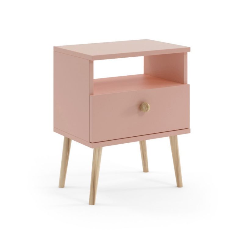 Szafka nocna z szufladą Bettso Ikon na wysokich nogach ze stylowym uchwytem różowy 1szt.