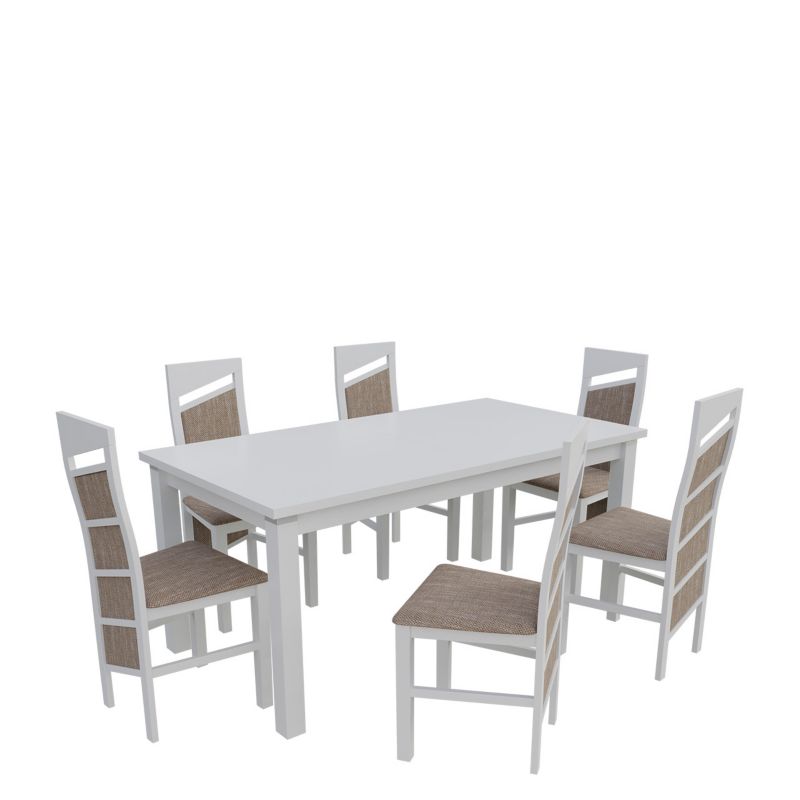 Zestaw RO48 MIRJAN 24 Stół rozkładany S18-L-S 80x160/200 + 6 krzeseł K61 biały + jasny brąz 1 kpl.
