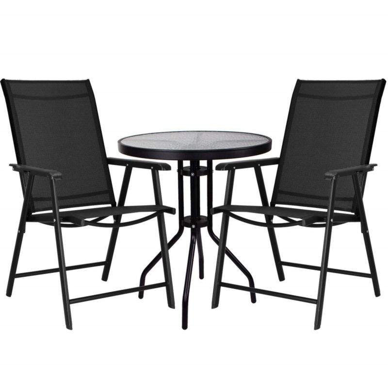 Zestaw mebli ogrodowych Springos stół okrągły i 2 krzesła metalowe czarne 1 kpl.