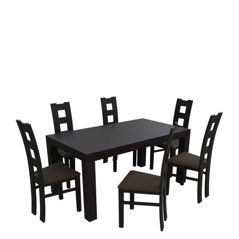 Zestaw RO46 MIRJAN 24 Stół rozkładany SF-25 90x160/210 + 6 krzeseł K42 wenge + gorzka czekolada 1 kpl.