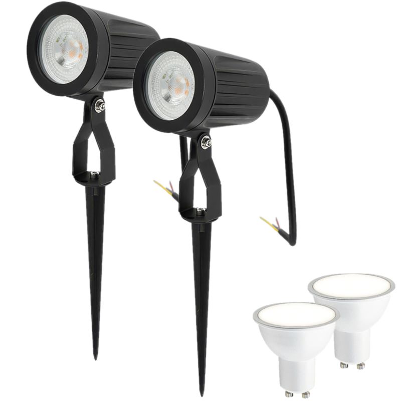 Reflektor ogrodowy HOROZ wbijany LED GU10 IP65 czarny + Żarówka FARI LED GU10 5,5W 4000K neutralna 500lm 2 szt.