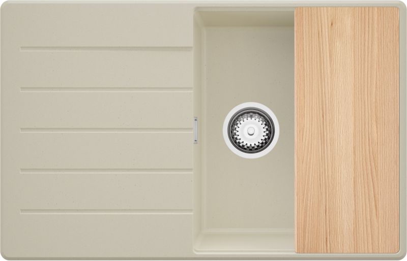 Zlewozmywak Kopenhaga PRIMAGRAN Nablatowy 78x50cm do szafki od 50cm, Beżowy + Syfon + Deska, S532, 1 szt.