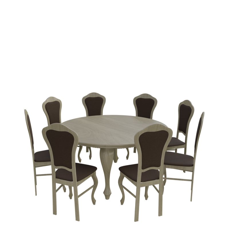 Zestaw RO26 MIRJAN 24 Stół rozkładany S19 150x150/200 + 8 krzeseł K30 dąb sonoma + gorzka czekolada 1 kpl.