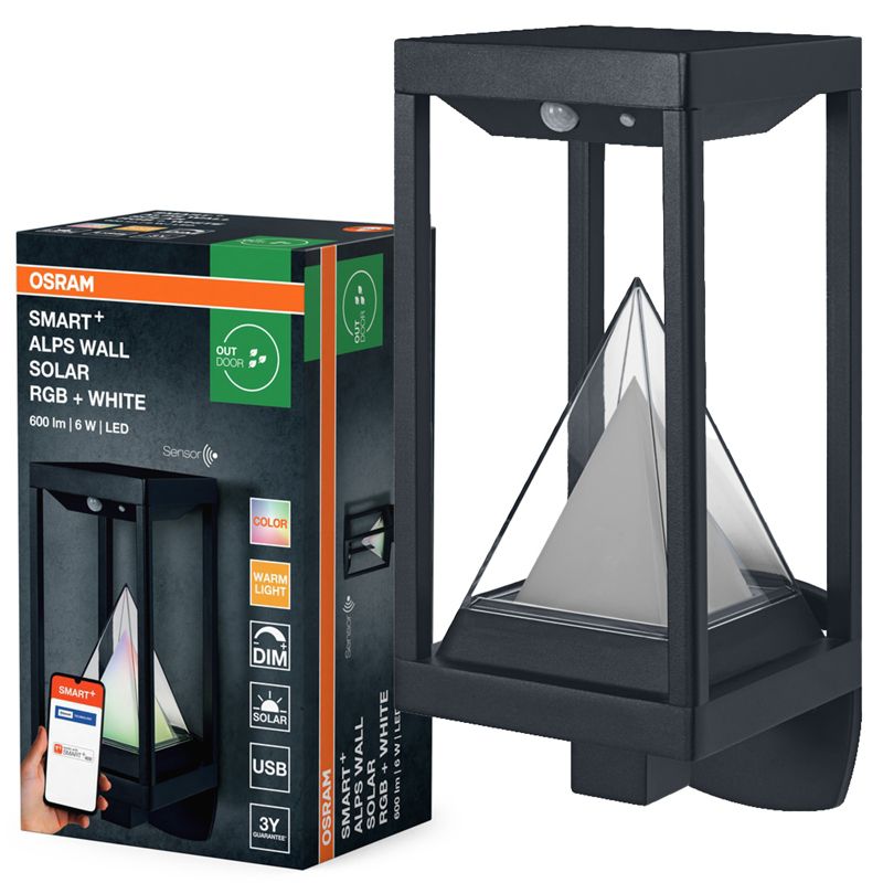 Kinkiet Ogrodowy Osram Lampa LED z Czujnikiem Ruchu i Zmierzchu 6W 400lm 3000K RGB Ściemnialna Czarny IP44 1 szt.