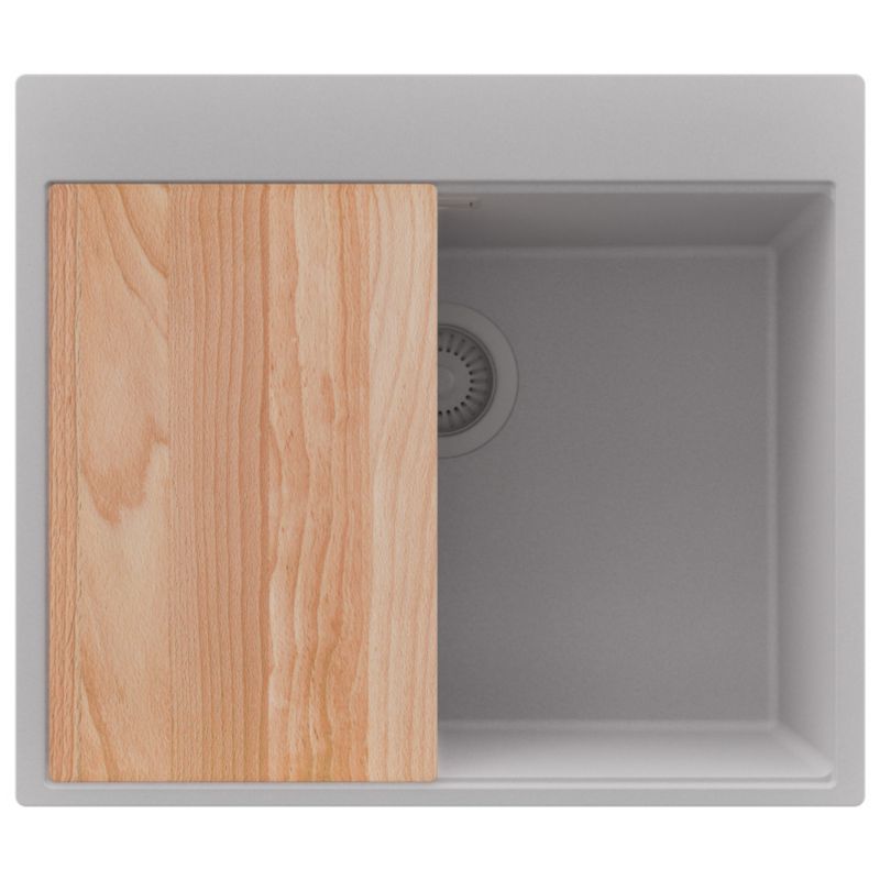 Zlewozmywak Oslo PRIMAGRAN Nablatowy 58x50cm do szafki od 60cm, Szary + Syfon + Deska, S411, 1 szt.