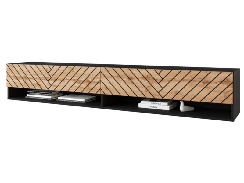 Szafka RTV MINIO go for it ANNE 180 cm czarny/dąb wotan MDF z wzorem jodełki M3 1 szt.