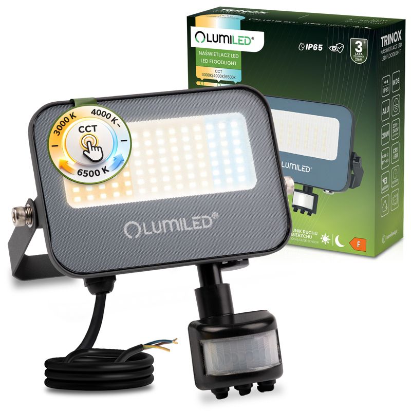 Naświetlacz LED Lumiled TRINOX 20W 2000lm CCT IP65 Szary Czujnik Ruchu i Zmierzchu 1 szt.