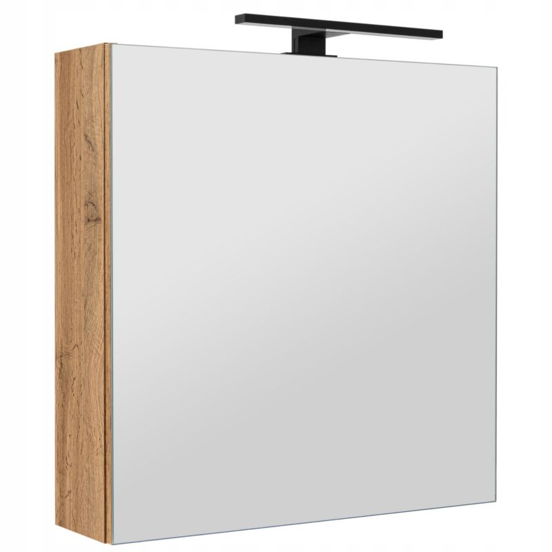 Szafka łazienkowa z lustrem MyFurni, 60 cm, dąb wotan, oświetlenie LED, wisząca, lustrzana, 1 kpl.