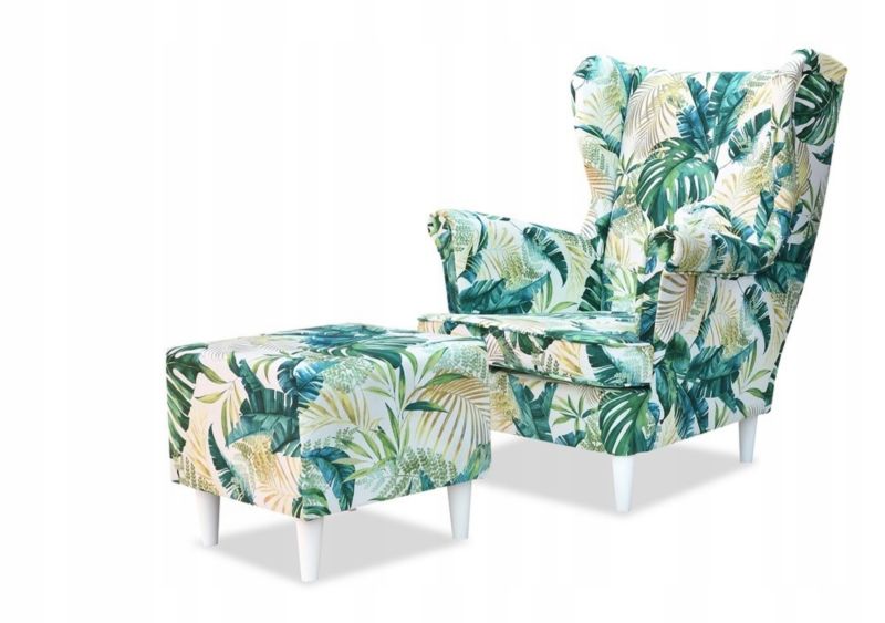 Fotel uszak do salonu z podnóżkiem Family Meble ARI PRINT wzorzysty 1szt