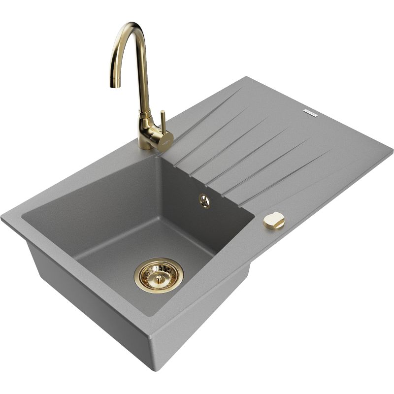 Zlewozmywak granitowy 1-komorowy Mexen Diego z baterią kuchenną Aster biały - 6512-20-73450-70-B 1 szt.