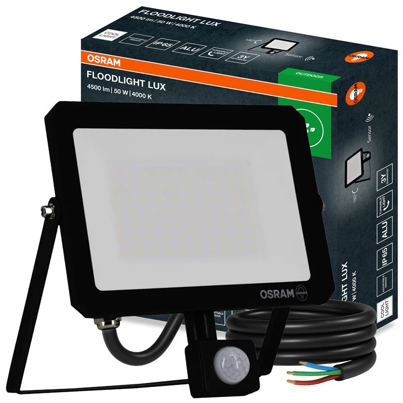 Naświetlacz LED OSRAM Halogen Zewnętrzny Reflektor 50W 4000K 4500lm IP65 z Czujnikiem Ruchu i Zmierzchu 1 szt.