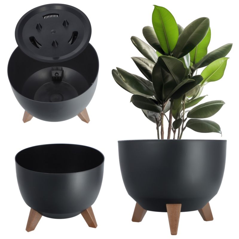 Doniczka KADAX Donica Na Kwiaty 29cm Osłonka + Wkład Nóżki Kwietnik Czarna 1 szt.