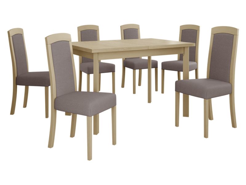 Zestaw DR26 MIRJAN 24 Stół rozkładany Max V P 80x120/150 + 6 krzeseł Roma 7 sonoma + jasnobrązowa tapicerka 1 kpl.
