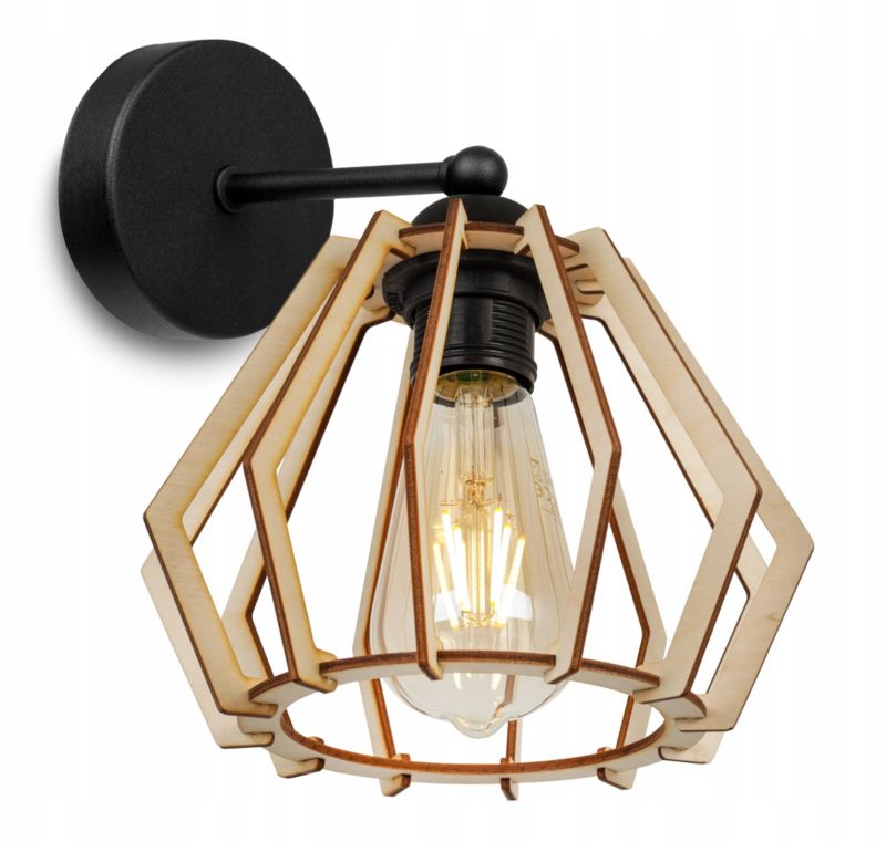 Lampa ścienna kinkiet prosty Light Home LH Timber 1x E27 60W wiszący diament drewno czarny 1szt.