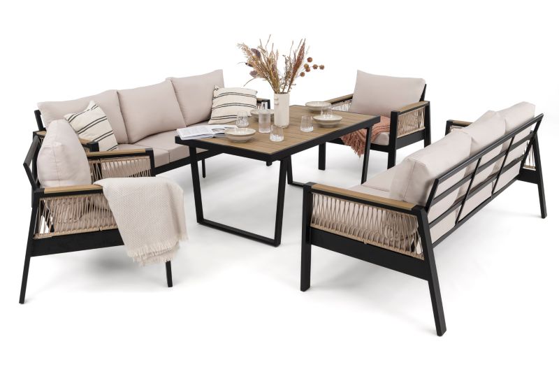 Zestaw mebli ogrodowych MebleMWM Sycylia Duo aluminium czarny poduszki beżowe 1 kpl.