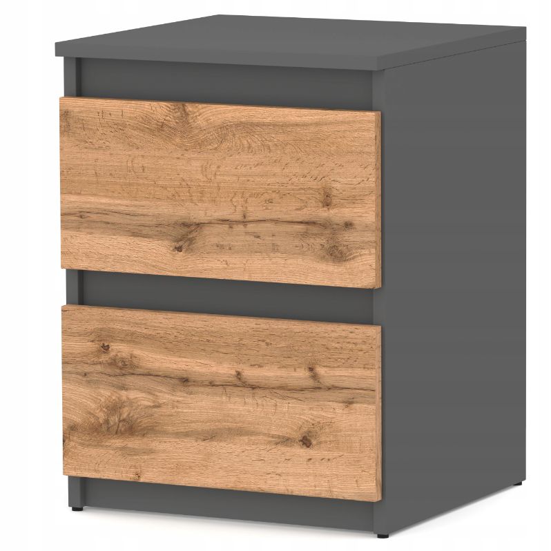 Duża Szafka Nocna Stiv-Meble 2 Szuflady 40 Cm Stolik Szary Mat Dąb Wotan 40X40X53,5 Cm 1Szt.