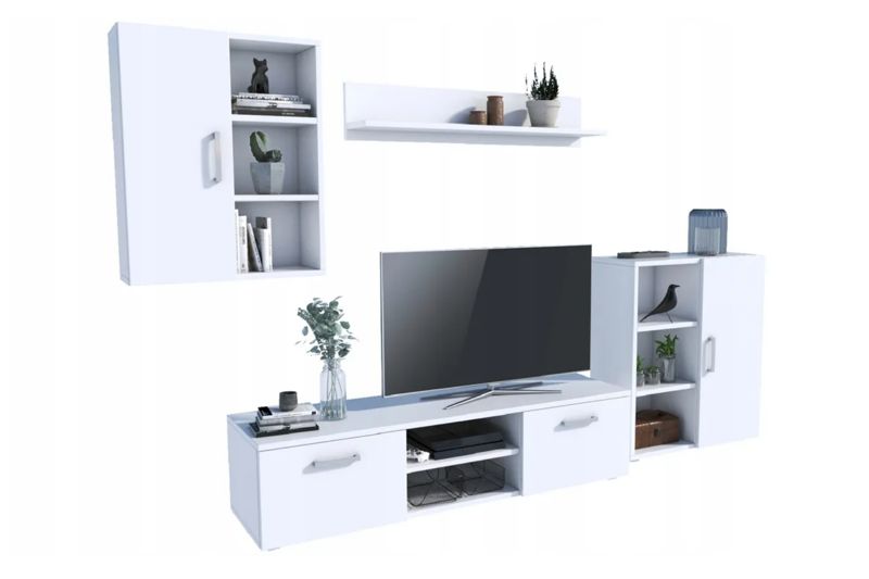 Zestaw mebli do salonu Kobi ICARO szafka RTV, szafka stojąca, szafka wisząca, półka - Biały 1 szt.