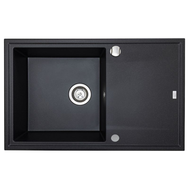 Zlew Zlewozmywak Granitowy Czarny Jednokomorowy Laveo, Megalo, 50x78cm z syfonem, 1 szt.