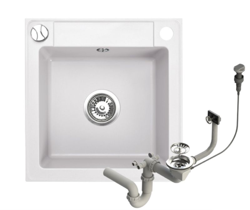 Zlewozmywak granitowy Brenor Belmondo biały 46x44cm jednokomorowy z syfonem automatycznym 1 szt